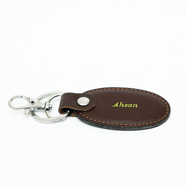 Brown Leather Oval Keychain