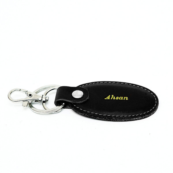 Black Leather Oval Keychain