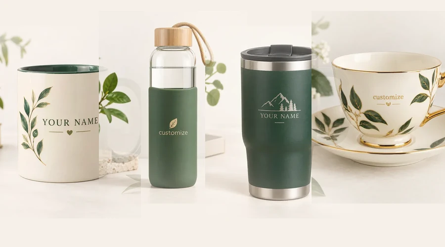 Multiple customized products in the Drinkware & Dining category