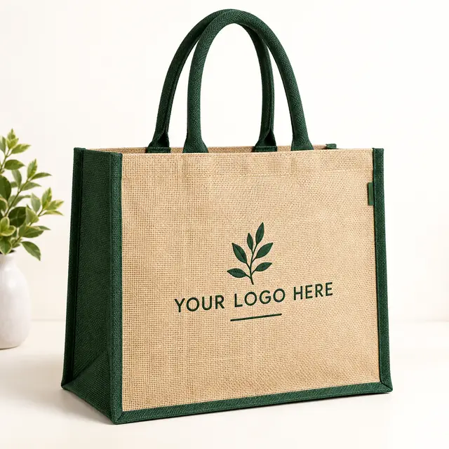 Custom Forest Green Jute Shopping Bag