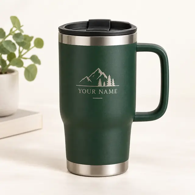 Customized forest green travel mug