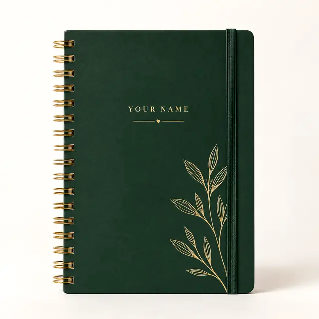 Elegant forest green custom notebooks