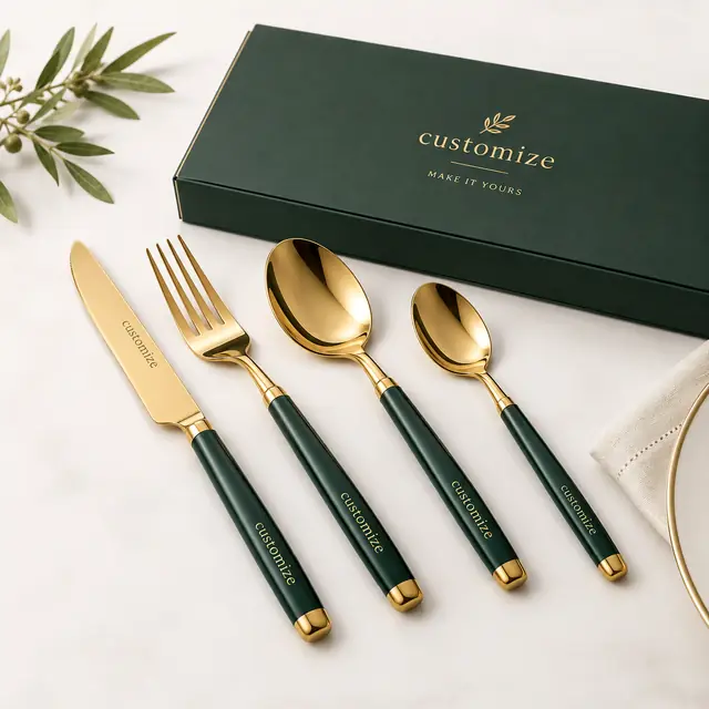 Elegant forest green cutlery set