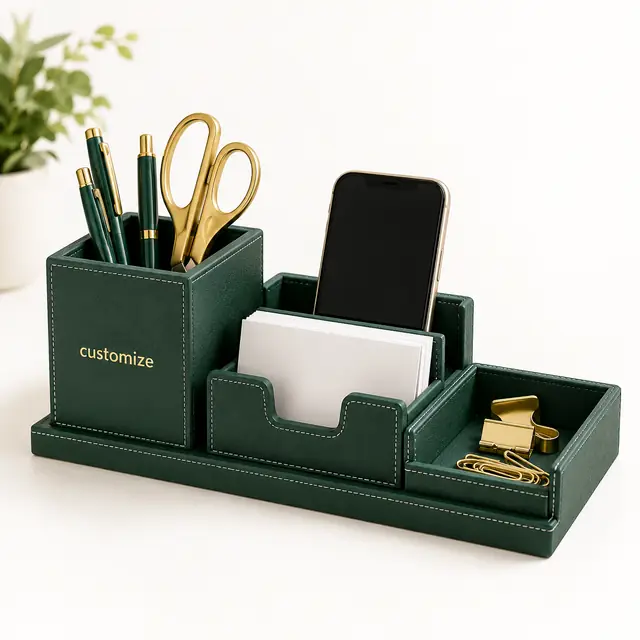 Elegant forest green desk organizer set