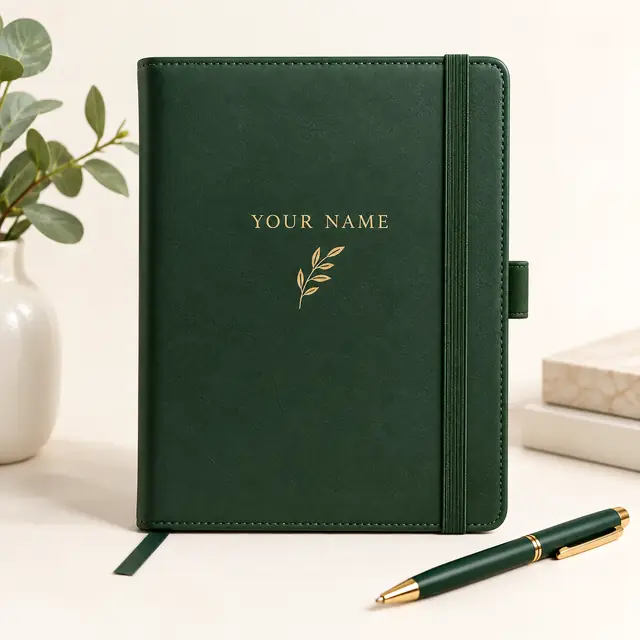 Elegant forest green personalized diary