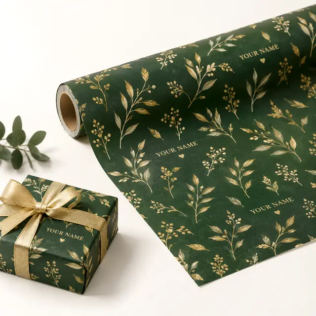 Forest green and gold custom wrapping paper