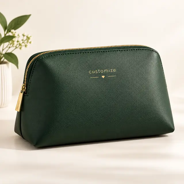 Forest green customizable cosmetic pouch