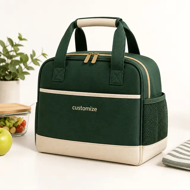 Personalized forest green lunch bag