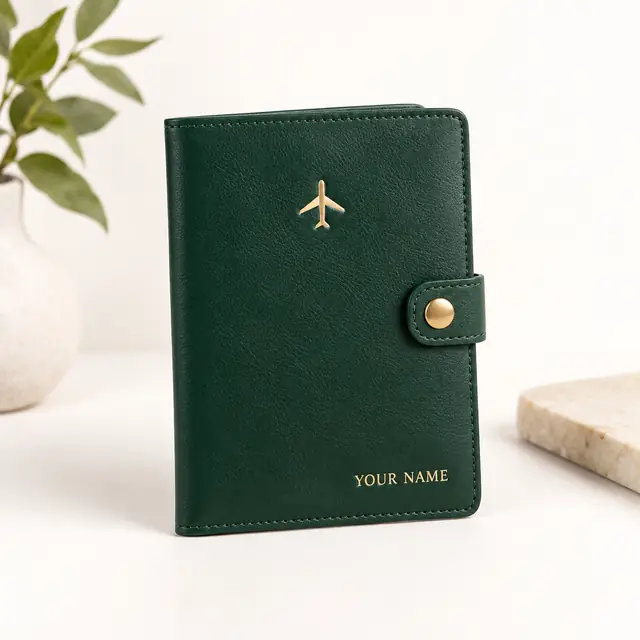 Personalized forest green passport holder